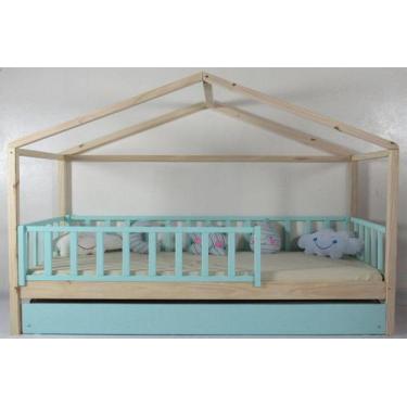 Imagem de Bicama Montessoriana Solteirão Frente Casinha Colorida Madeira Maciça 