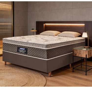 Imagem de Cama Box Casal 138cm Supreme Euro Gazin Base 2Cen - Marrom/Natural