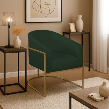 Imagem de Poltrona Decorativa Jade Moderno Escritório Confortável Luxo Base De Ferro Dourado Suede Verde