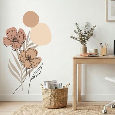 Imagem de Adesivo Floral Boho Marrom Estilo Nórdico 70x120 Minimalista Abstrato