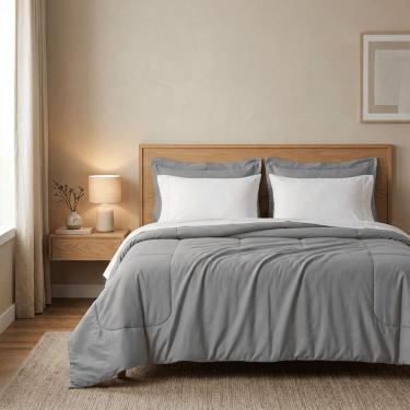 Imagem de Kit edredom colcha casal queen 05 peças dupla face super macio mais travesseiros 200 fios percal hip