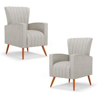 Imagem de Kit 2 Poltronas Decorativas Melody Linho Espuma D-20 e D-23 Cinza Desk Design
