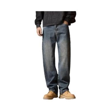 Imagem de Calça Jeans Masculina Azul Com Caimento Relaxado, Cintura Elástica, Zí