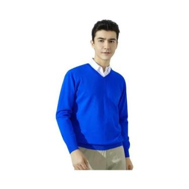 Imagem de Suéter Masculino De Tricô Em Mistura De Cashmere E Algodão Com Decote 