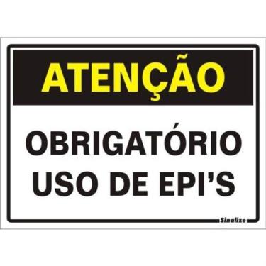 Imagem de Placa de Poliestireno Autoadesiva 20x30cm Atenção Uso Obrigatorio de E