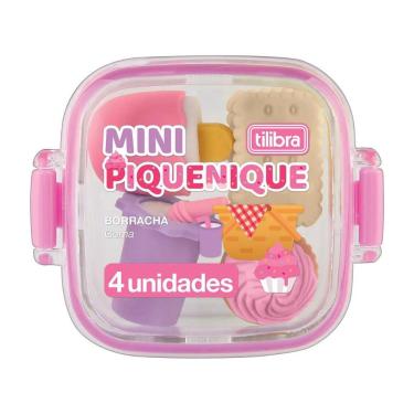 Imagem de Borracha Mini Tilibra Piquenique com Qualidade Superior, Macia e Fácil de Manusear em Pote com 4 Unidades