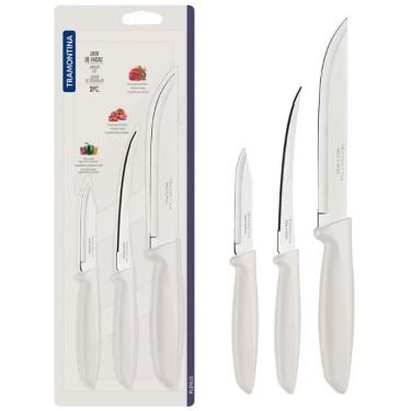 Imagem de Conjunto de Facas Plenus para Cozinha em Aço Inox com Cabos de Polipropileno Off White Tramontina