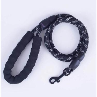 Imagem de Coleira Guia para Cachorro OEM Reforçada Emborrachada em Nylon Preto 1 e 20cm Cabo Macio Gancho Premium Kit 2 Peças