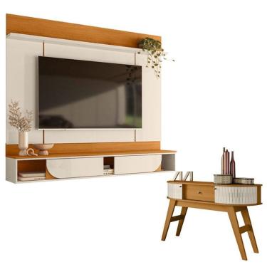 Imagem de Painel Para Tv Aura Com Aparador Estoril Cinamomo Off White - Madetec