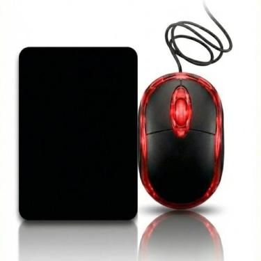 Imagem de Kit Mouse Óptico USB 1200 DPI + Mouse Pad Antiderrapante Preto - HMX