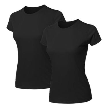 Imagem de Kit 2 Blusa Feminina Camiseta Lisa Básica Algodão Camisa Baby Look Blusas-Feminino