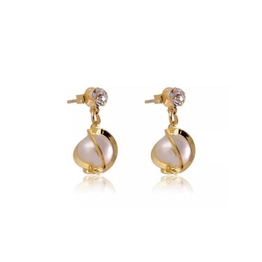 Imagem de Brinco Floratta Joias Pequeno Trabalhado com Zircônia Banhado em Ouro 18K 1,7CM com Pér...