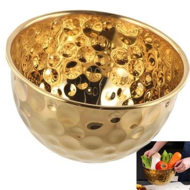 Imagem de Tigela Bowl para Servir Inox Multiuso 3 e 5 Litros para Mesa Posta e Cozinha Dourado Braslu