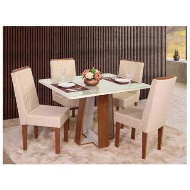 Imagem de Mesa de Jantar 4 Cadeiras Retangular Naturalle e Off-White Tampo de Vi