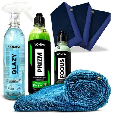 Imagem de Kit Descontaminação Limpa Vidros Remove Chuva Ácida Focus Glazy Prizm 