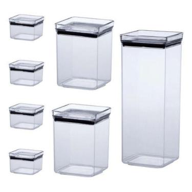 Imagem de Kit 7 Potes Mantimentos Alimento Hermético Quadrado Acrílico - Paramou