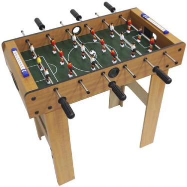 Imagem de Mini Mesa Pebolim Futebol Totó 69x36 Infantil c/ Pé Alto 18 Jogadores 