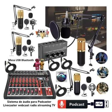 Imagem de Sistema Setup Bancada Podcaster Com 4 Microfone  Acessórios Braço Arti