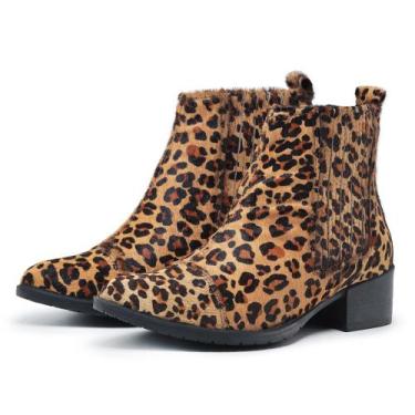 Imagem de Bota de Couro Chelsea Feminina Elástico Lateral - Stefanello , Onça, 3