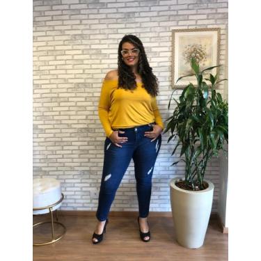 Imagem de Calça Jeans Skinny feminina, com destroyed e cinta modeladora Spontane