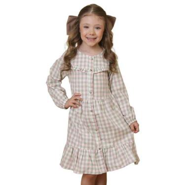 Imagem de Vestido Infantil Look Jeans Xadrez Rosa/Verde, 3