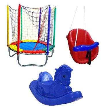 Imagem de Kit Infantil Completo  Cama Elástica 1,40m, Gangorra Cavalo e Balanço 