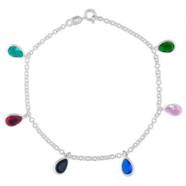 Imagem de Pulseira Feminina 18cm Gota Com Pedra Zircônia De Prata 925 - DR Joias