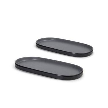 Imagem de Petisqueira Prato Oval Preto Cinza Melanina 26 e 23cm - GOURMET MIX