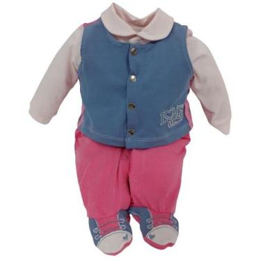 Imagem de Macacão Bordado Luxo Bebê Menina Pezinho Paraiso Ref 12985, Pink, G ( 