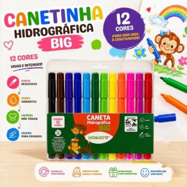 Imagem de Canetinha Hidrográfica Leo&Leo Big com 12 Cores Lavável Escolar - Leon
