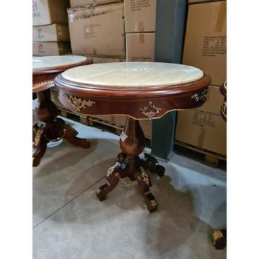 Imagem de Mesa Auxiliar Redonda Bronze Marmore Madeira Tornead Formosa - LUXdéco