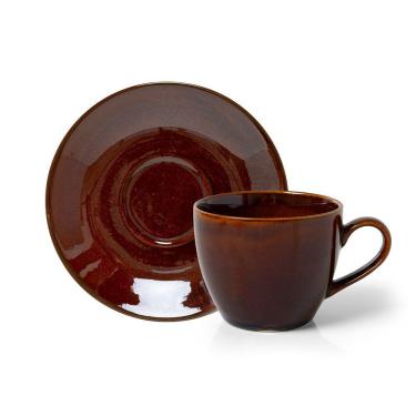 Imagem de Xícara com Pires Reative em Cerâmica para Café Acabamento Brilhoso Artesanal Cobalt Copa & Cia