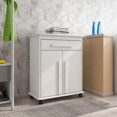 Imagem de Armário Multiuso Chile com Rodízios 2 Portas 1 Gaveta em MDF-MDP 75cm Branco para Banhe...