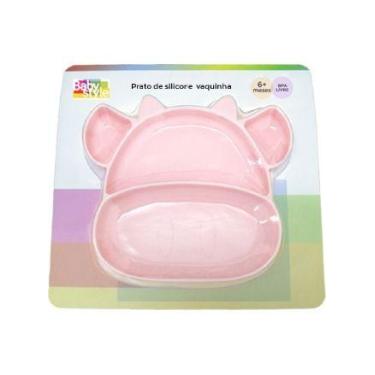 Imagem de Prato infantil em silicone no formato de vaquinha - Tapuzim, Rosa
