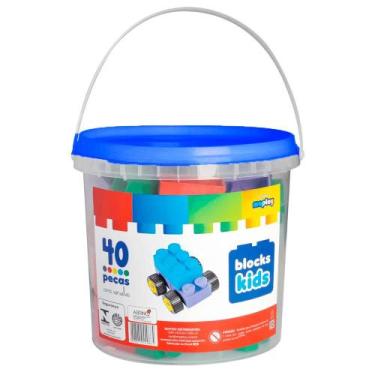 Imagem de Balde Blocks Kids 40 Peças Azul - Map Toy