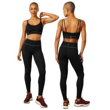 Imagem de Conjunto Academia Fitness Feminino Sem Costura Top Alças Legging Cós A