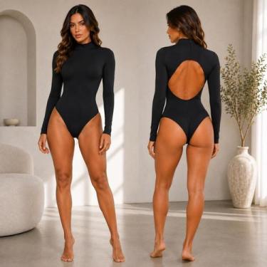 Imagem de Body Feminino Manga Longa Costa Nua Gola Alta Alta Qualidade - - Domio