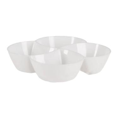 Imagem de Petisqueira Redonda P/ Salgadinhos Com 4 Divisórias Branco 21x21x5cm -