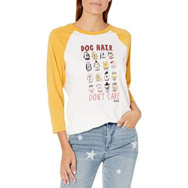 Imagem de Skechers Camiseta de beisebol feminina Bobs Cats comprimento 3/4, branco/amarelo cachorro hair Don't Care, P