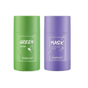 Imagem de Pacote com 2 máscaras purificadoras de argila de chá verde, hidratação facial com controle de óleo, limpeza profunda, melhora a pele para todos os tipos de pele, homens e mulheres