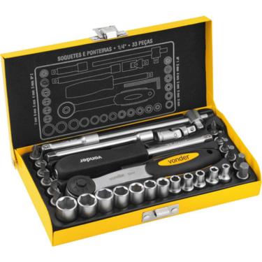 Imagem de Jogo de soquetes e ponteiras encaixe de 1/4" com 33 peças - Vonder