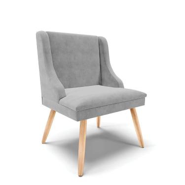 Imagem de Cadeira De Jantar Liz Suede Cinza Pés Palito Natural