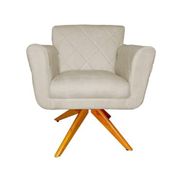 Imagem de Poltrona Decorativa Isabela em Tressê Pés Madeira Giratório Suede Bege - DS Estofados