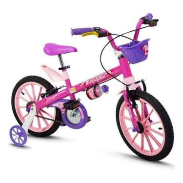 Imagem de Bicicleta Infantil Menina Rosa Aro16 C/ Rodas De Treinamento - Nathor