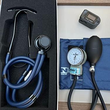 Imagem de Kit Enfermagem Acadêmico Azul Black Esteto Rappaport Esfigmo Com Bolsa Premium + Oxímetro