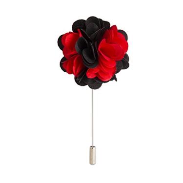 Imagem de AN KINGPiiN Broche de lapela masculino feito à mão de cetim para terno de casamento e noivo com caixa de presente (vermelho e preto), Tecido