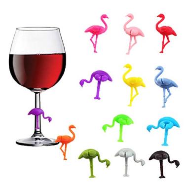Imagem de Sayna Berloques de copo de vinho, 12 peças, identificadores de vidro flamingo fofos para degustação de vinho, lembrancinhas de festa de silicone reutilizáveis, etiqueta de copo de vinho, suprimentos