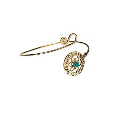 Imagem de 81stgeneration Bracelete feminino dourado, flor da vida em latão simulado turquesa ajustável na parte superior do braço, Latão