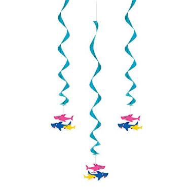 Imagem de Unique Baby Shark Hanging Swirl Decorations - 3 Pcs, multicolor