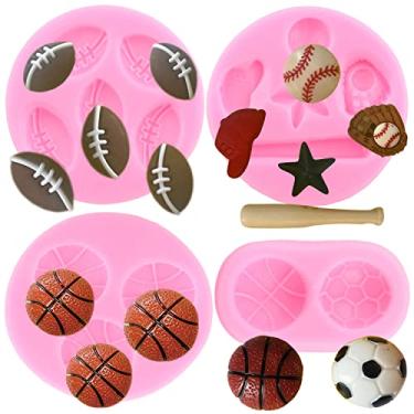 Imagem de Mujiang Molde de silicone para basquete de futebol americano, ferramentas de decoração de bolos, argila doce, chocolate, conjunto de 4